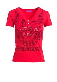 Born2be - Czerwony T-shirt Tattle. Kolor: czerwony. Materiał: dzianina. Długość rękawa: krótki rękaw. Długość: krótkie. Wzór: nadruk, napisy #3