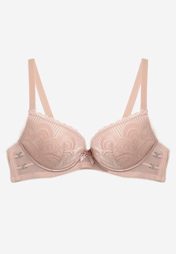 Renee - Różowy Biustonosz z Koronki Typu Push-Up z Usztywnionymi Miseczkami i Zdobieniami Ellalli. Kolor: różowy. Materiał: koronka. Rodzaj stanika: push-up. Wzór: aplikacja, koronka