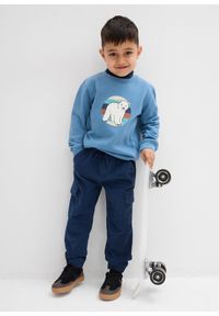 bonprix - Termiczne spodnie z gumką w talii, regular fit, z kieszeniami cargo, ze sztruksu z podszewką z dżerseju. Kolor: niebieski. Materiał: jersey, sztruks #2