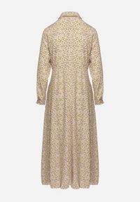 Born2be - Zielono-Beżowa Sukienka Perippe. Kolor: zielony. Wzór: nadruk, aplikacja, kolorowy, kwiaty. Typ sukienki: koszulowe, rozkloszowane. Długość: maxi #4