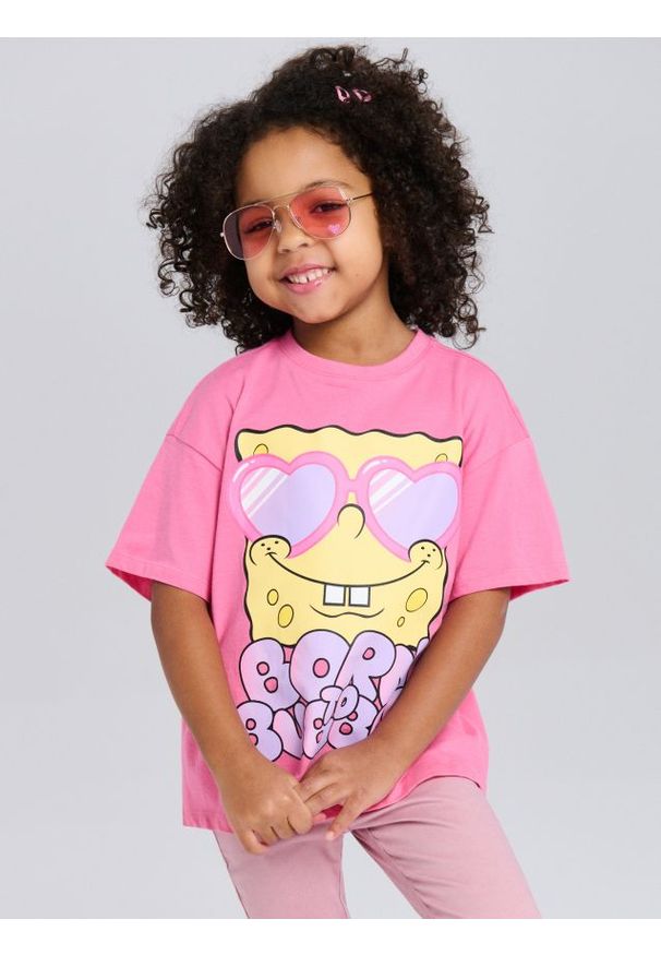 Sinsay - Bawełniana koszulka z nadrukiem SpongeBob SquarePants - różowy. Kolor: różowy. Materiał: bawełna. Wzór: nadruk