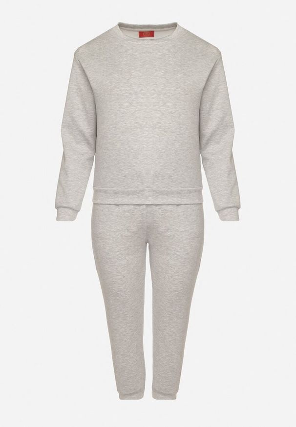 Born2be - Szary Komplet Dresowy z Bawełną Bluza i Spodnie Joggery Ette. Kolor: szary. Materiał: dresówka, bawełna