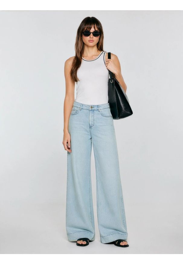 Big-Star - Spodnie damskie jeansowe wide niebieskie Colette 163. Okazja: na co dzień. Stan: podwyższony. Kolor: niebieski. Styl: elegancki, casual, klasyczny