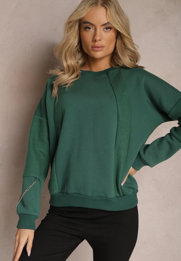 Renee - Zielona Bawełniana Bluza z Łańcuszkiem Eleutia. Kolor: zielony. Materiał: bawełna. Styl: klasyczny