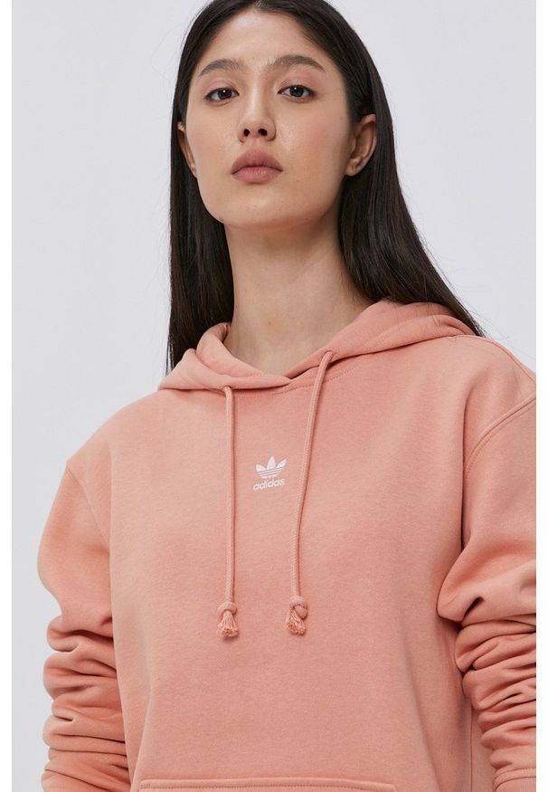 adidas Originals - Bluza. Typ kołnierza: kaptur. Kolor: pomarańczowy. Materiał: bawełna, dzianina. Długość rękawa: długi rękaw. Długość: długie. Wzór: gładki