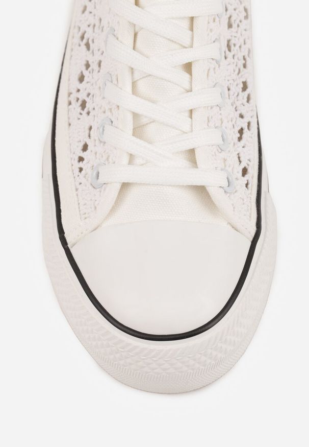 Renee - Białe Trampki Przed Kostkę z Ażurową Cholewką Shiliarre. Wysokość cholewki: przed kostkę. Kolor: biały. Szerokość cholewki: normalna. Wzór: ażurowy