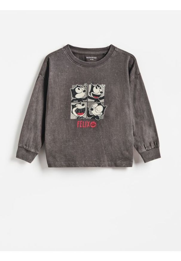 Reserved - Longsleeve Kot Feliks - czarny. Kolor: czarny. Materiał: bawełna, dzianina