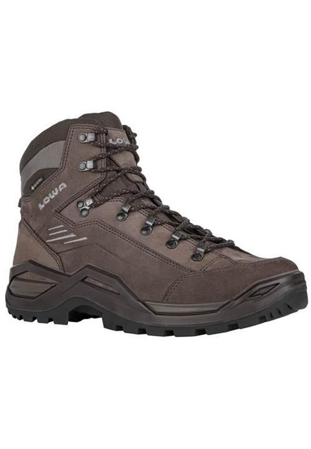 Buty trekkingowe męskie Lowa Renegade Evo Mid Gtx. Wysokość cholewki: za kostkę. Zapięcie: sznurówki. Kolor: brązowy. Materiał: skóra. Szerokość cholewki: normalna. Sport: turystyka piesza