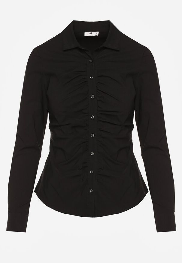 Renee - Czarna Marszczona Koszula z Bawełną Avenarie. Okazja: na spotkanie biznesowe. Kolor: czarny. Materiał: bawełna. Styl: klasyczny, biznesowy