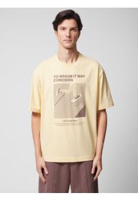 outhorn - T-shirt oversize z nadrukiem męski - żółty. Kolor: żółty. Materiał: materiał, bawełna, dzianina, prążkowany. Długość: długie. Wzór: nadruk. Sezon: wiosna #6