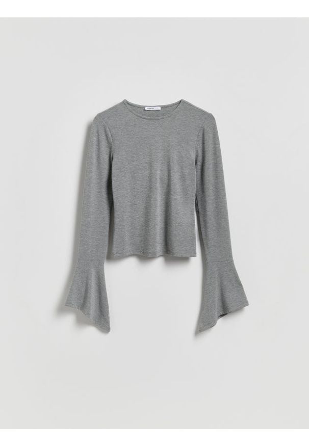 Reserved - Bluzka z rozszerzanymi rękawami - jasnoszary. Kolor: szary. Materiał: dzianina, wiskoza
