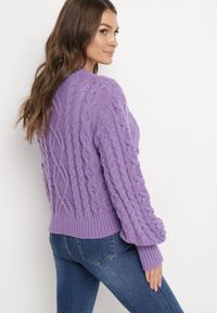 Born2be - Fioletowy Klasyczny Sweter ze Ściągaczami i Ozdobnym Sznurowaniem Nabira. Kolor: fioletowy. Styl: klasyczny #3