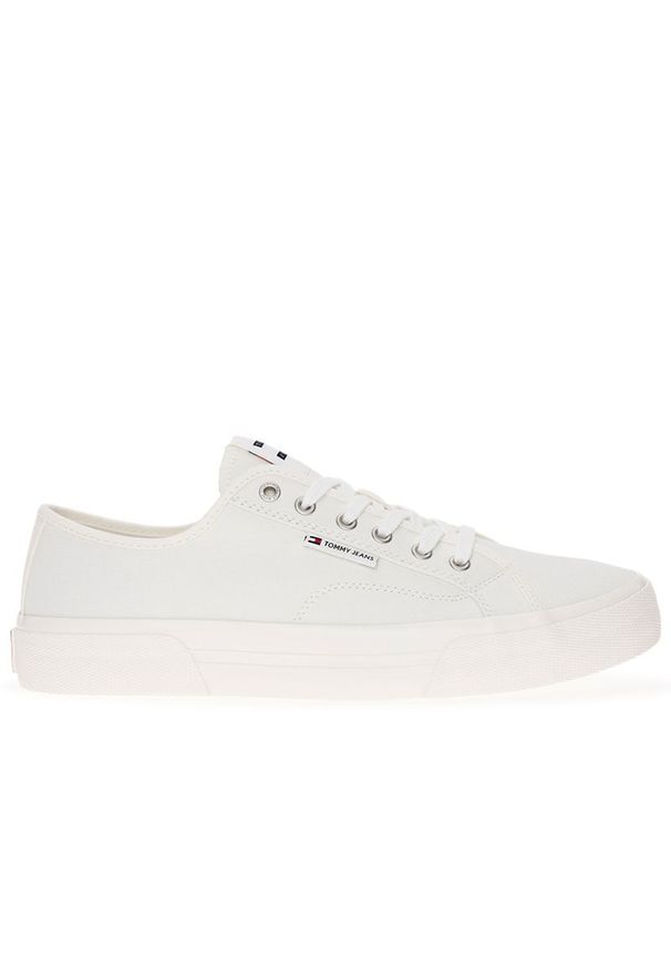 TOMMY HILFIGER - Buty męskie Tommy Jeans Lace-Up Canvas EM0EM01365-YBL - białe. Okazja: na co dzień. Kolor: biały. Materiał: bawełna, jeans, tkanina, guma, skóra. Szerokość cholewki: normalna. Styl: klasyczny, casual