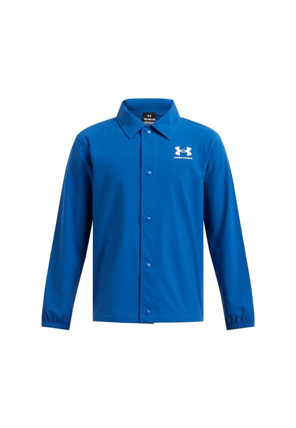 Kurtka nieprzemakalna dla dziecka Under Armour Icon Woven Coach. Kolor: biały, niebieski, wielokolorowy