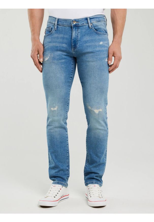 Big-Star - Jeansy męskie skinny z przetarciami niebieskie Jeffray 298. Kolor: niebieski. Styl: elegancki