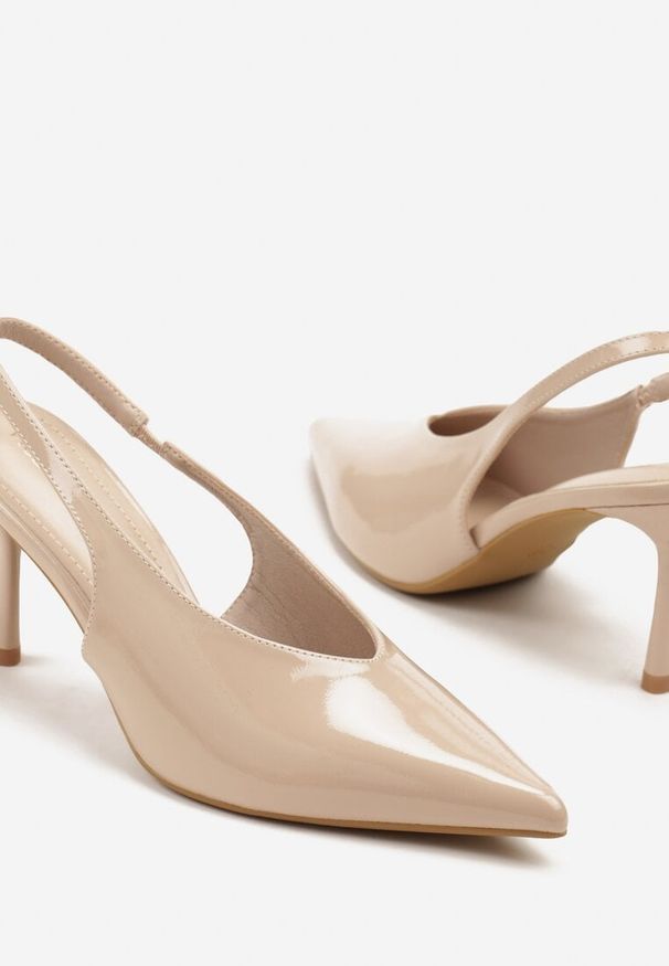 Renee - Ciemnobeżowe Czółenka Sandały Slingback Vices na Obcasie Typu Szpilka Tilionea. Okazja: na wesele, na ślub cywilny. Kolor: beżowy. Materiał: jeans. Obcas: na obcasie. Styl: elegancki. Wysokość obcasa: średni