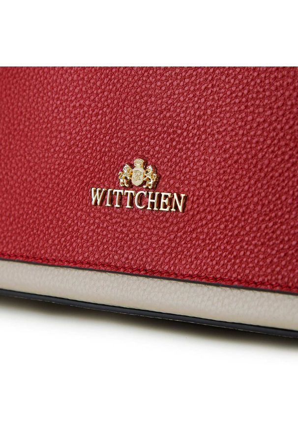 Wittchen - Kuferek skórzany z kolorową kieszenią. Kolor: beżowy, czerwony, wielokolorowy. Wzór: kolorowy. Materiał: skórzane. Styl: elegancki. Rodzaj torebki: do ręki