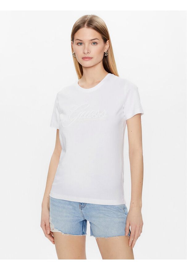 Guess T-Shirt Script W3GI36 I3Z14 Biały Regular Fit. Kolor: biały. Materiał: bawełna