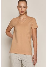 medicine - Medicine - T-shirt Basic. Kolor: beżowy. Materiał: dzianina, włókno, bawełna. Wzór: gładki
