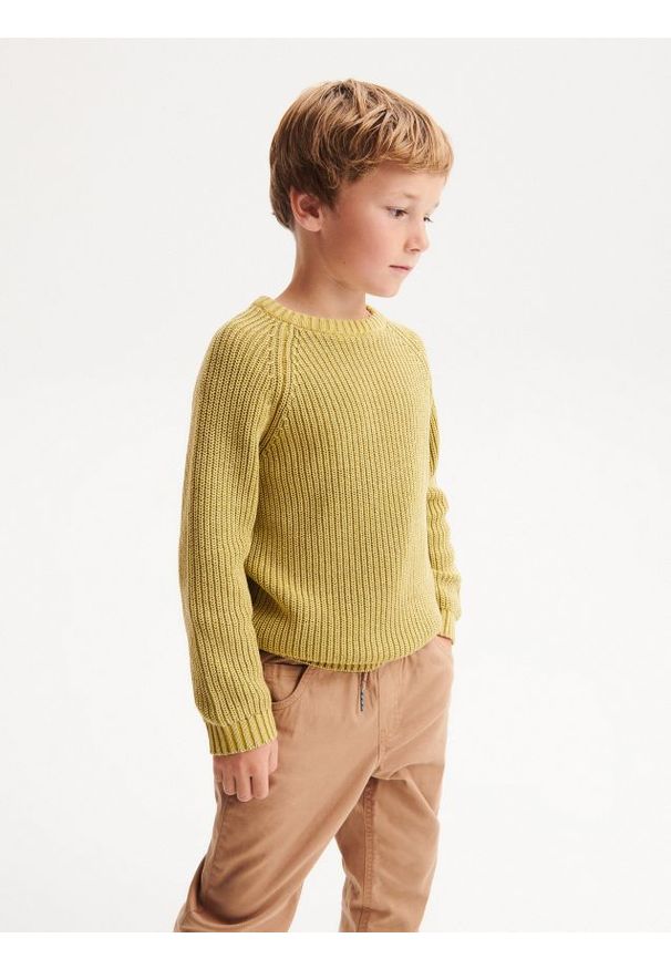 Reserved - Sweter oversize - oliwkowy. Kolor: oliwkowy. Materiał: bawełna, dzianina
