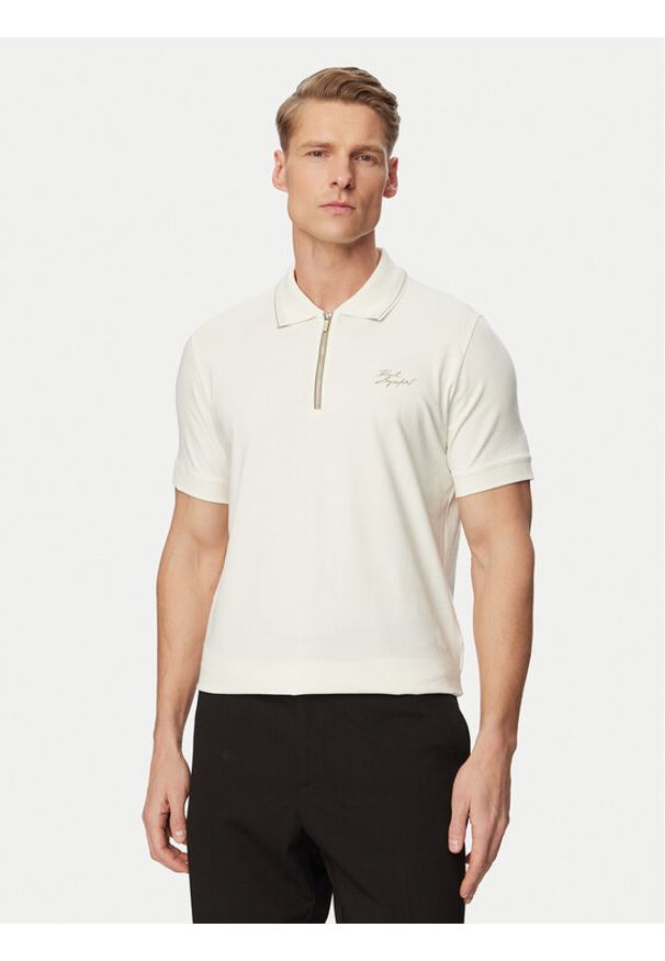 Karl Lagerfeld - KARL LAGERFELD Polo 745021 562221 Kremowy Regular Fit. Typ kołnierza: polo. Kolor: kremowy. Materiał: bawełna