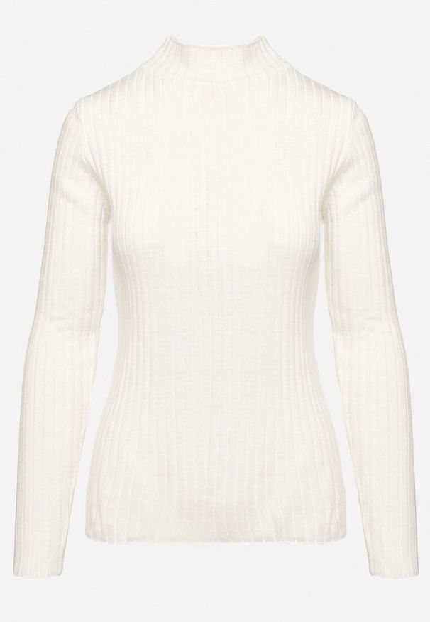 Born2be - Jasnobeżowy Sweter z Półgolfem Prążkowany Kikida. Okazja: na co dzień. Kolor: beżowy. Materiał: prążkowany. Długość rękawa: długi rękaw. Długość: długie. Styl: casual, elegancki