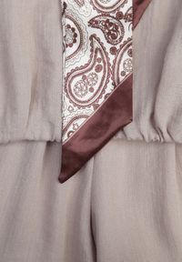 Born2be - Ciemnobeżowy Letni Komplet Elegancki z Wiskozy Koszula Bez Rękawów Spodnie i Apaszka Pelena. Kolor: brązowy. Materiał: wiskoza #3