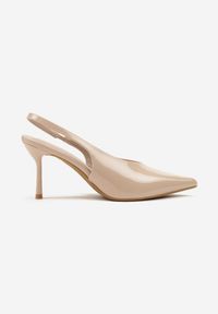 Renee - Ciemnobeżowe Sandały Slingback Vices na Obcasie Typu Szpilka Tilionea. Kolor: beżowy. Materiał: jeans. Obcas: na obcasie. Styl: elegancki. Wysokość obcasa: średni #5