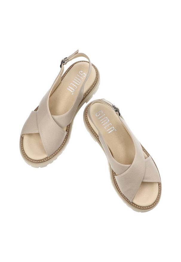Beżowe Sandały Simen Modne Obuwie Damskie. Kolor: beżowy. Sezon: lato. Styl: elegancki