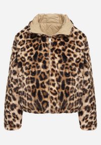 Born2be - Beżowa Pikowana Kurtka Dwustronna ze Stójką i Ściągaczem z Futerkiem w Panterkę Cesila. Okazja: na co dzień. Typ kołnierza: kołnierzyk stójkowy. Kolor: beżowy. Materiał: futro. Długość rękawa: długi rękaw. Długość: długie. Wzór: motyw zwierzęcy. Styl: casual, klasyczny #6