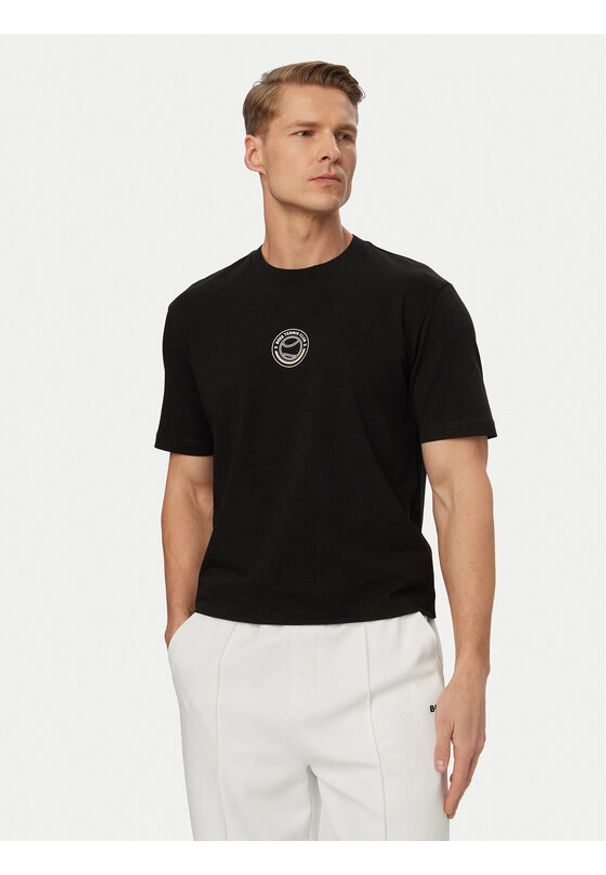 BOSS T-Shirt Open 50560293 Czarny Relaxed Fit. Kolor: czarny. Materiał: bawełna