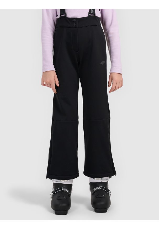 4f - 4F Spodnie narciarskie softshell z szelkami membrana 5000 dziewczęce - czarne 140 (9-10 lat). Stan: podwyższony. Kolor: czarny. Materiał: softshell. Sezon: lato. Sport: narciarstwo