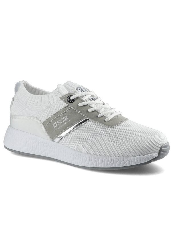 Big-Star - Sneakersy damskie Big Star, materiał tekstylny o siatkowej strukturze z elementami skóry syntetycznej z klasycznym sznurowaniem elastyczną cholewką o. Okazja: na co dzień. Zapięcie: sznurówki. Kolor: biały. Materiał: skóra, syntetyk, materiał. Szerokość cholewki: normalna