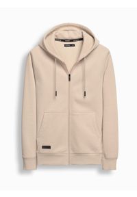 Ombre Clothing - Rozpinana męska bluza dresowa BASIC – beżowa V6. Okazja: na co dzień. Typ kołnierza: kaptur. Kolor: beżowy. Materiał: dresówka. Styl: casual #4