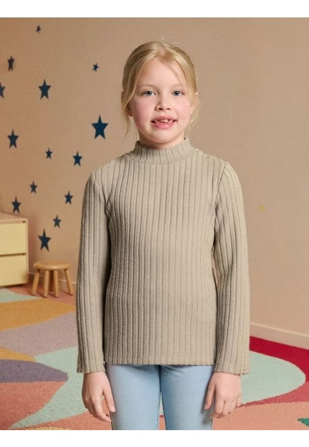 Sinsay - Sweter w prążki - beżowy. Kolor: beżowy. Wzór: prążki