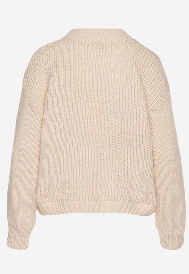 Born2be - Beżowy Sweter z Wiskozą Ozdobiony Kwiatami 3D Alabine. Okazja: na spacer, na co dzień. Kolor: beżowy. Materiał: wiskoza. Wzór: kwiaty, aplikacja. Styl: casual