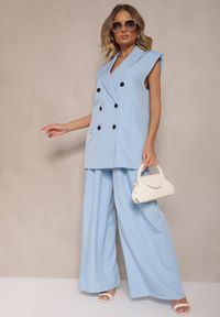 Renee - Niebieskie Spodnie Garniturowe o Szerokim Kroju High Waist Peavelle. Stan: podwyższony. Kolor: niebieski. Styl: klasyczny, elegancki #5