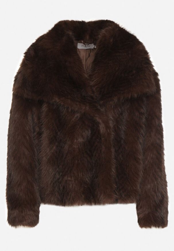 Born2be - Brązowa Futrzana Kurtka z Cieniowanym Wzorem Monizavia. Okazja: na co dzień. Kolor: brązowy. Materiał: futro. Styl: casual, klasyczny