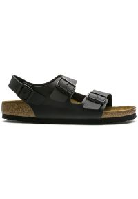 Birkenstock Milano BF Sandały Unisex. Okazja: na spacer, na co dzień. Zapięcie: pasek. Kolor: czarny. Materiał: materiał, syntetyk, skóra. Wzór: paski. Styl: elegancki, casual, klasyczny #1