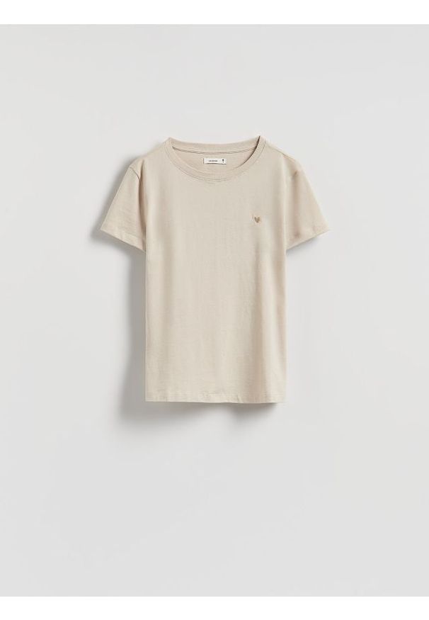 Reserved - T-shirt z drobnym haftem - beżowy. Kolor: beżowy. Materiał: bawełna, dzianina. Wzór: haft