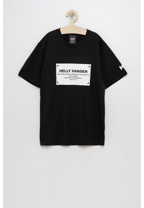 Helly Hansen t-shirt męski kolor czarny z nadrukiem. Kolor: czarny. Materiał: materiał. Wzór: nadruk