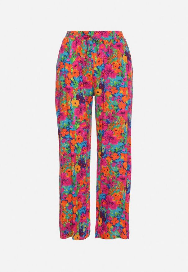 Born2be - Pomarańczowo-Różowe Proste Spodnie z Wiskozy w Kwiatowy Print Yadolle. Stan: podwyższony. Kolor: pomarańczowy. Materiał: wiskoza. Wzór: nadruk, kwiaty. Sezon: lato