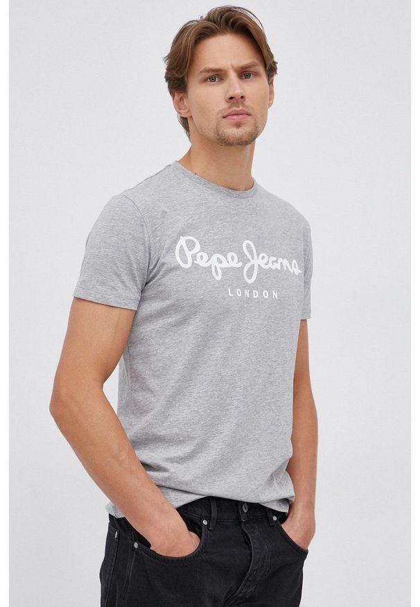 Pepe Jeans T-shirt Original Stretch kolor szary z nadrukiem. Kolor: szary. Materiał: dzianina. Wzór: nadruk
