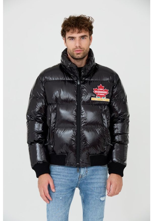 DSQUARED2 Czarna męska kurtka Glossy Puff Kaban, Rozmiar 54. Kolor: czarny