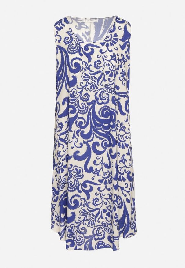 Born2be - Niebieska Bawełniana Sukienka ze Wzorem Paisley Zirelia. Okazja: na co dzień. Typ kołnierza: dekolt w serek. Kolor: niebieski. Materiał: bawełna. Wzór: paisley. Sezon: lato. Styl: casual