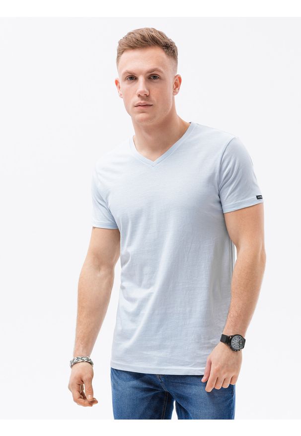 Ombre Clothing - T-shirt męski bawełniany basic S1369 - jasnoszary - XXL. Kolor: szary. Materiał: bawełna. Styl: klasyczny