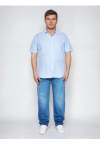 Big-Star - Lniana koszula męska z krótkim rękawem Linerso 400. Okazja: na co dzień, na spotkanie biznesowe. Typ kołnierza: kołnierzyk klasyczny. Kolor: niebieski. Materiał: len. Długość rękawa: krótki rękaw. Długość: krótkie. Sezon: lato. Styl: casual, klasyczny, biznesowy #3