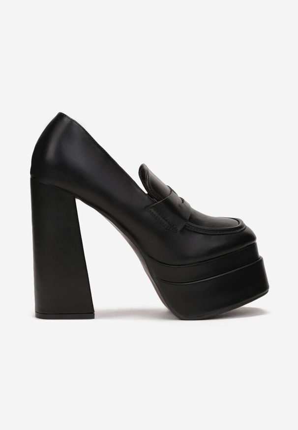 Born2be - Czarne Czółenka na Wysokim Słupku i Platformie Relili. Okazja: na co dzień. Nosek buta: otwarty. Kolor: czarny. Materiał: jeans. Obcas: na platformie. Styl: elegancki, casual, klasyczny. Wysokość obcasa: średni