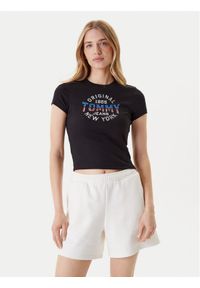 Tommy Jeans T-Shirt DW0DW21421 Czarny Slim Fit. Kolor: czarny. Materiał: bawełna