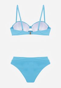 Renee - Niebieskie Bikini Dwuczęściowe z Ozdobnym Węzłem i Odpinanymi Ramiączkami Azaeryra. Kolekcja: plus size. Kolor: niebieski. Wzór: geometria #3